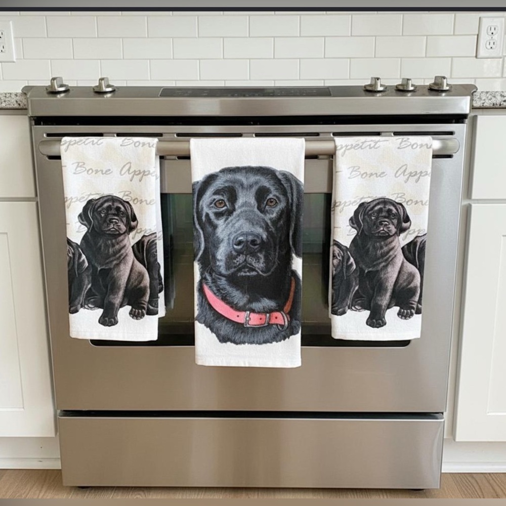 Black Labrador Retriever Kitchen Towels Tea Towels Hand Towels Set of 3.